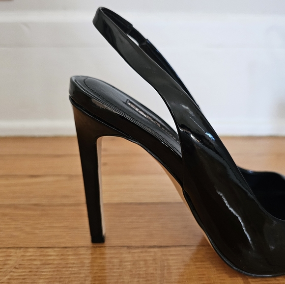 BCBGeneration Black Patent Leather Slingback Peep Toe Heels - Picture 7 of 8